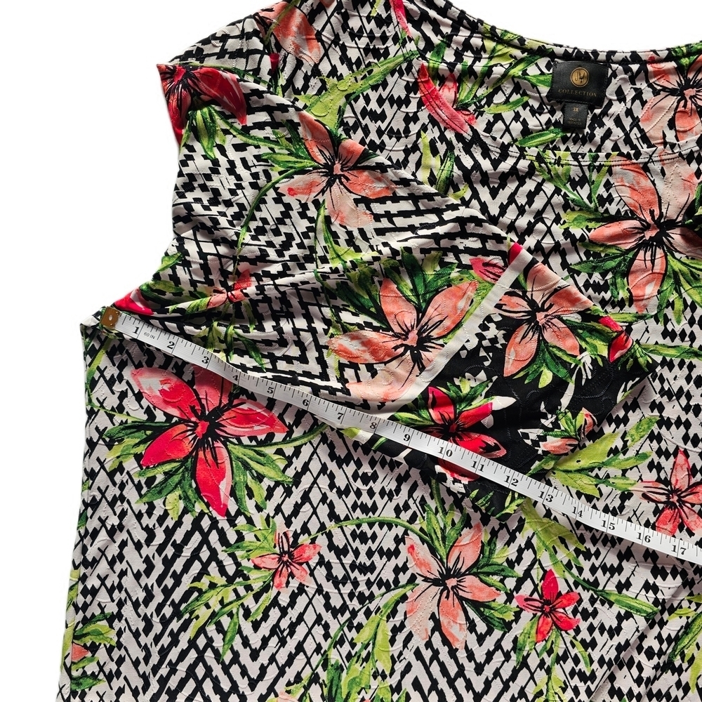 JN Collectipn Tropical Tunic Black and Pink Floral Blouse Top - Picture 9 of 14